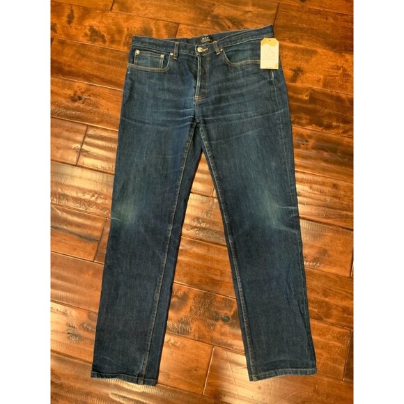 A.P.C. Petit Standard Blue Dark Wash Denim Slim Leg Jeans, Size 33 - Picture 1 of 6